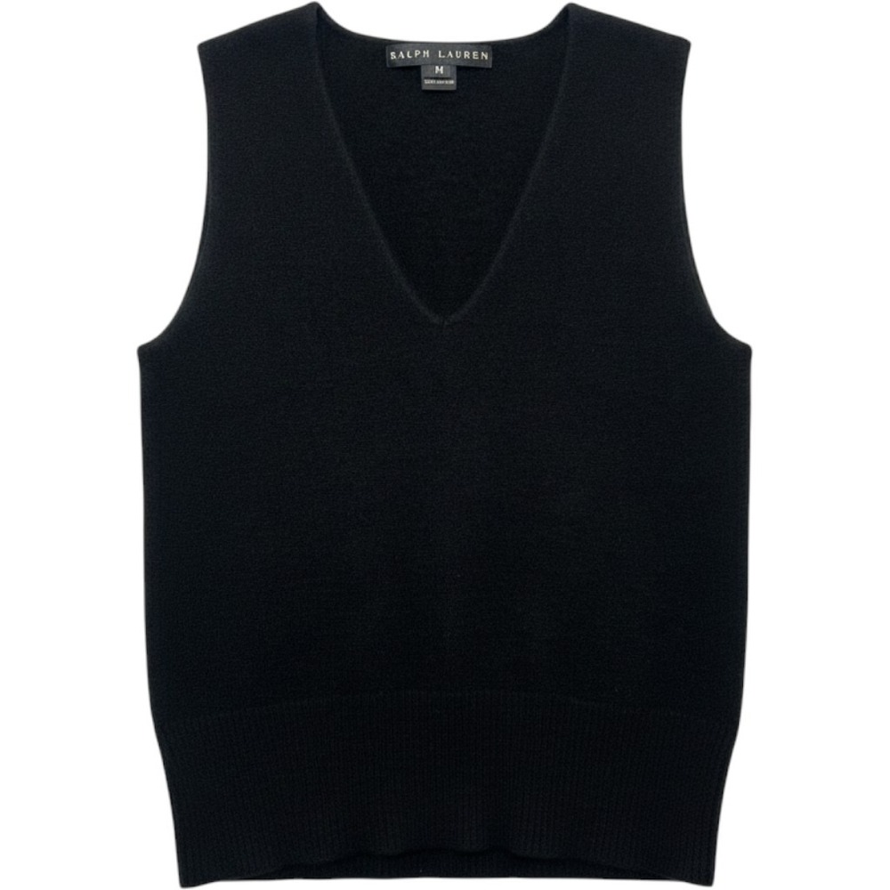 Ralph Lauren Black Label Black 100% Cashmere V-Neck Sweater Vest Sleeveless Sz M